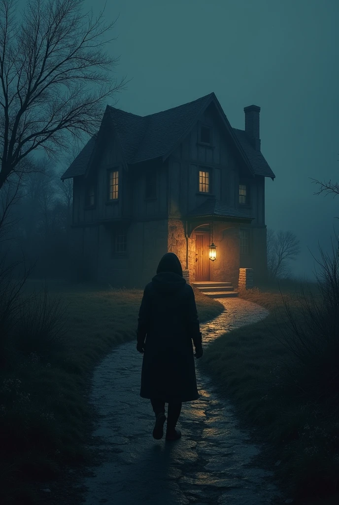 **
**The Light**: Spotting a faint light in the distance, they follow it, hoping to find help. It leads them to an old, crumbling house with a lantern hanging by the door