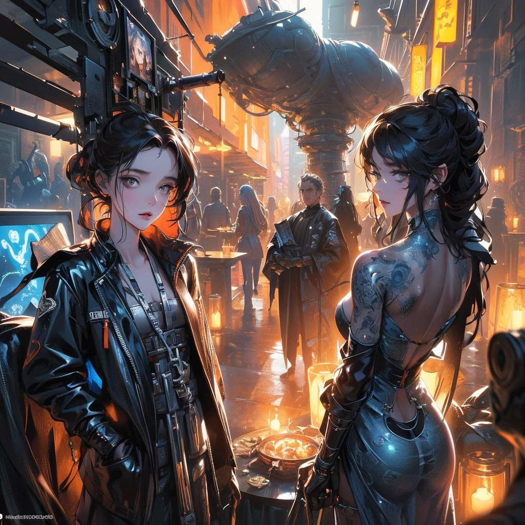 Alien party cyber café hybrid and mamy many different alien. Darkness. .style anime Dirty place background, insane details, intricate details, hyperdetailed, low contrast, soft cinematic light, exposure hdr, by Rockwell, WLOP Ryniac, Craola, Disney, van Gogh, highly detailed, intricated, intricated pose, high quality, centered, perfect composition.", cinematic, 4k, epic Steven Spielberg movie still, sharp focus, emitting diodes, smoke, artillery, sparks, racks, system unit, motherboard, by pascal blanche rutkowski repin artstation hyperrealism painting concept art of detailed character design matte painting, 4 k resolution blade runner