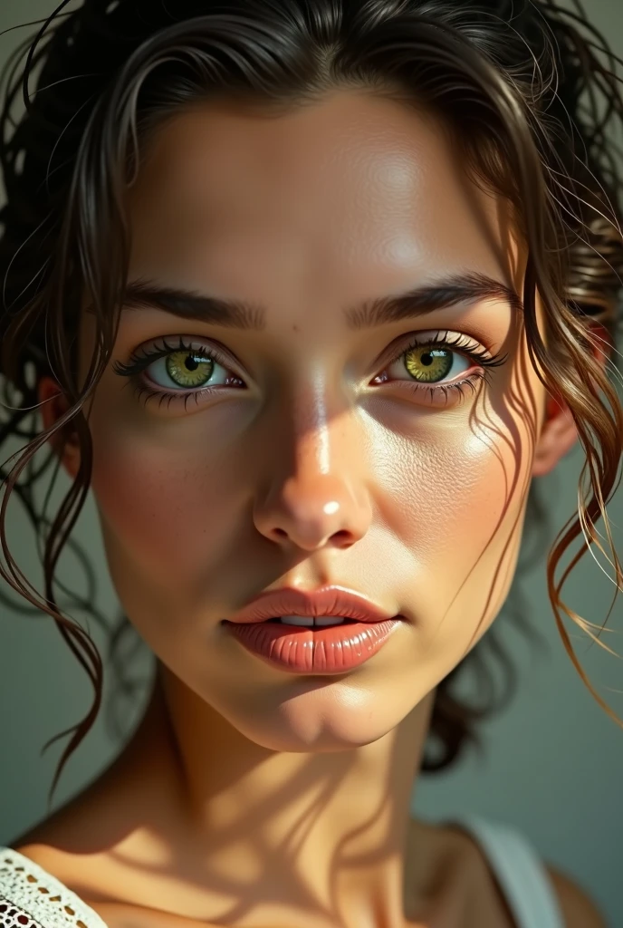 1 mixed race woman with very detailed green eyes
