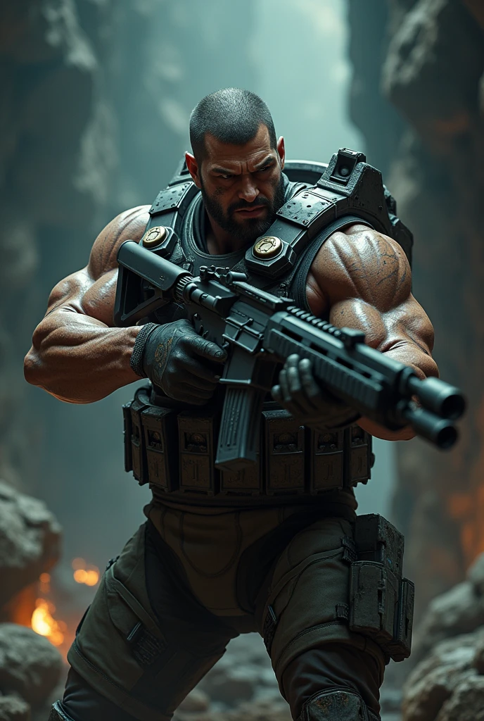 Gears of war, Try to die, pointing pose, in a cave