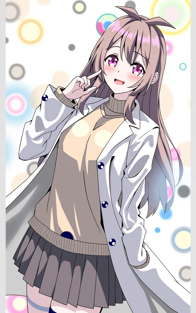 anime girl with brown hair and a sweater with labcoat and black skirt, (hair swept bangs:1.3), (long brown hair:1.3), doctor girl, anime style, from girls frontline, fine details. girls frontline, girls frontline universe, girls frontline style, girls frontline, girls frontline cg, soft anime illustration, 2 0 2 2 anime style, 2022 anime style, pixiv contest winner, pretty anime character design, render of april