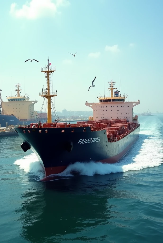 Fahad Impex name in cargo ship in karachi side view