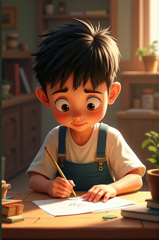 A boy working sincerely