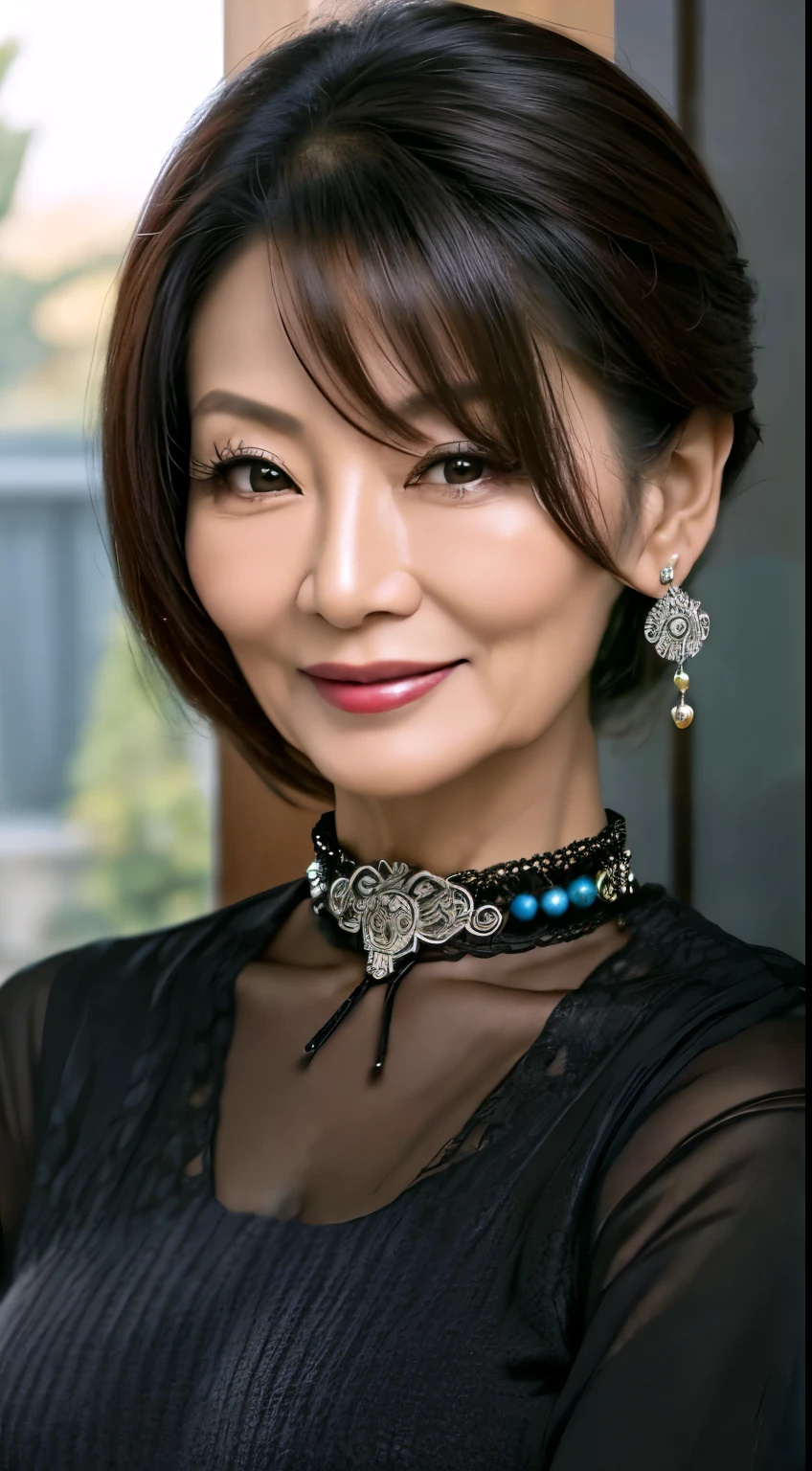 ７７ years old　mom　milf　Chinese Lady　large earring　Big choker　navel piercing decoration　A bracelet　realisitic　Gorgeous Madame Beautiful Mature Woman　sexly　Smile　Gentle woman navel piercing　４K　High quality　Gorgeous Madame Beautiful Mature Woman