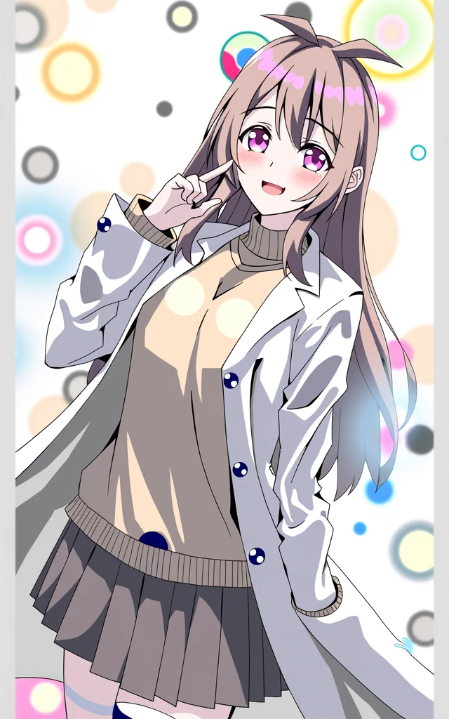 anime girl with brown hair and a sweater with labcoat and black skirt, (hair swept bangs:1.3), (long brown hair:1.3), doctor girl, anime style, from girls frontline, fine details. girls frontline, girls frontline universe, girls frontline style, girls frontline, girls frontline cg, soft anime illustration, 2 0 2 2 anime style, 2022 anime style, pixiv contest winner, pretty anime character design, render of april