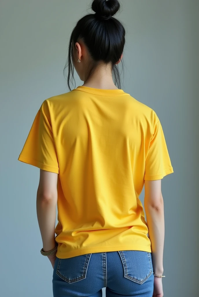 An beautiful Asian high grade female student with a short black bun wears a yellow blue
sports uniform T shirt and blue jean with big chess and big ass is fucked by a men