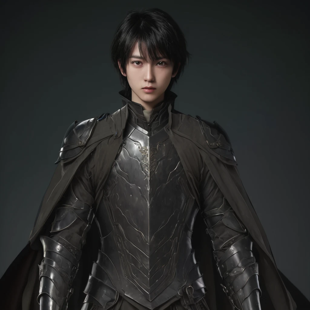 masterpiece, best quality, adult, male, focus, solo, looking at viewer, closed mouth, Highly detailed, detailed face, detailed eyes, clear skin, clear eyes), dark brown eyes, black hair. armored, photography, detailed skin, realistic, photo-realistic, 8k, highly detailed, full length frame, High detail RAW color art, diffused soft lighting, shallow depth of field, sharp focus, hyperrealism, cinematic lighting, handsome