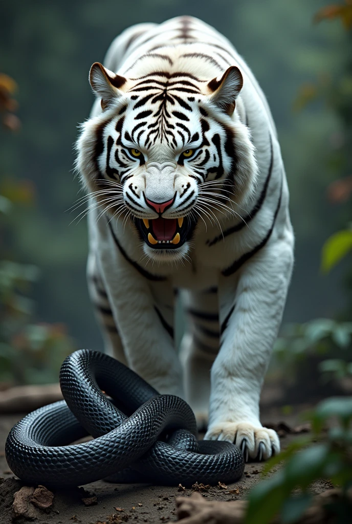 White tiger killed black snake  