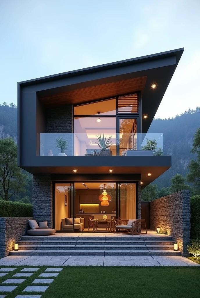 Create a 2 story modern kashmir house design of 35×30 with roof