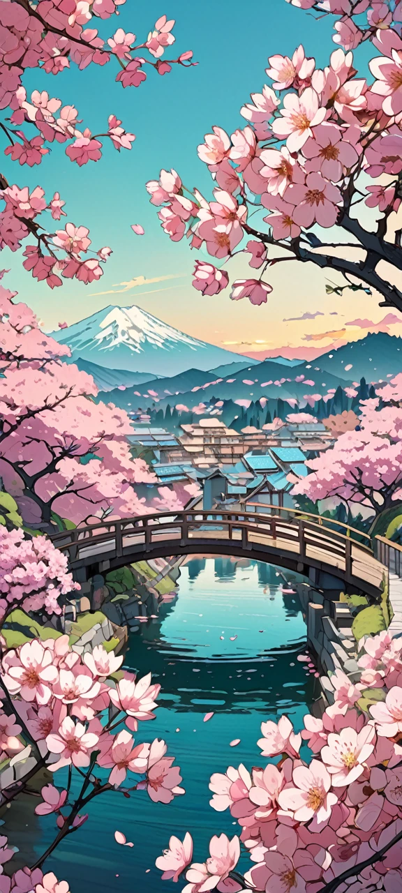 Beautiful book Cover style art. Pink cherry blossoms aesthetic.