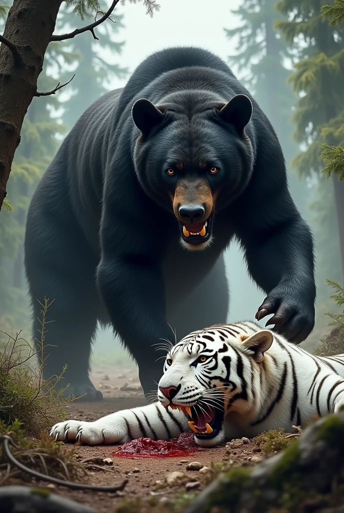 Black bear aggressive killed white tiger after tiger dead