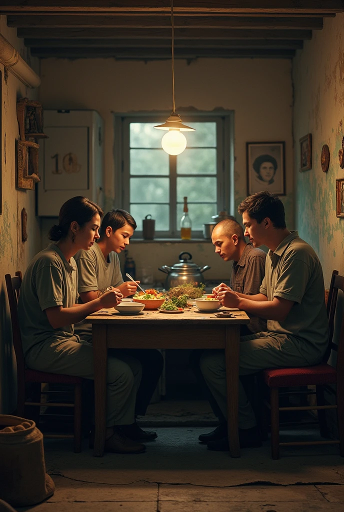 Poor family in old House in the kitchen room