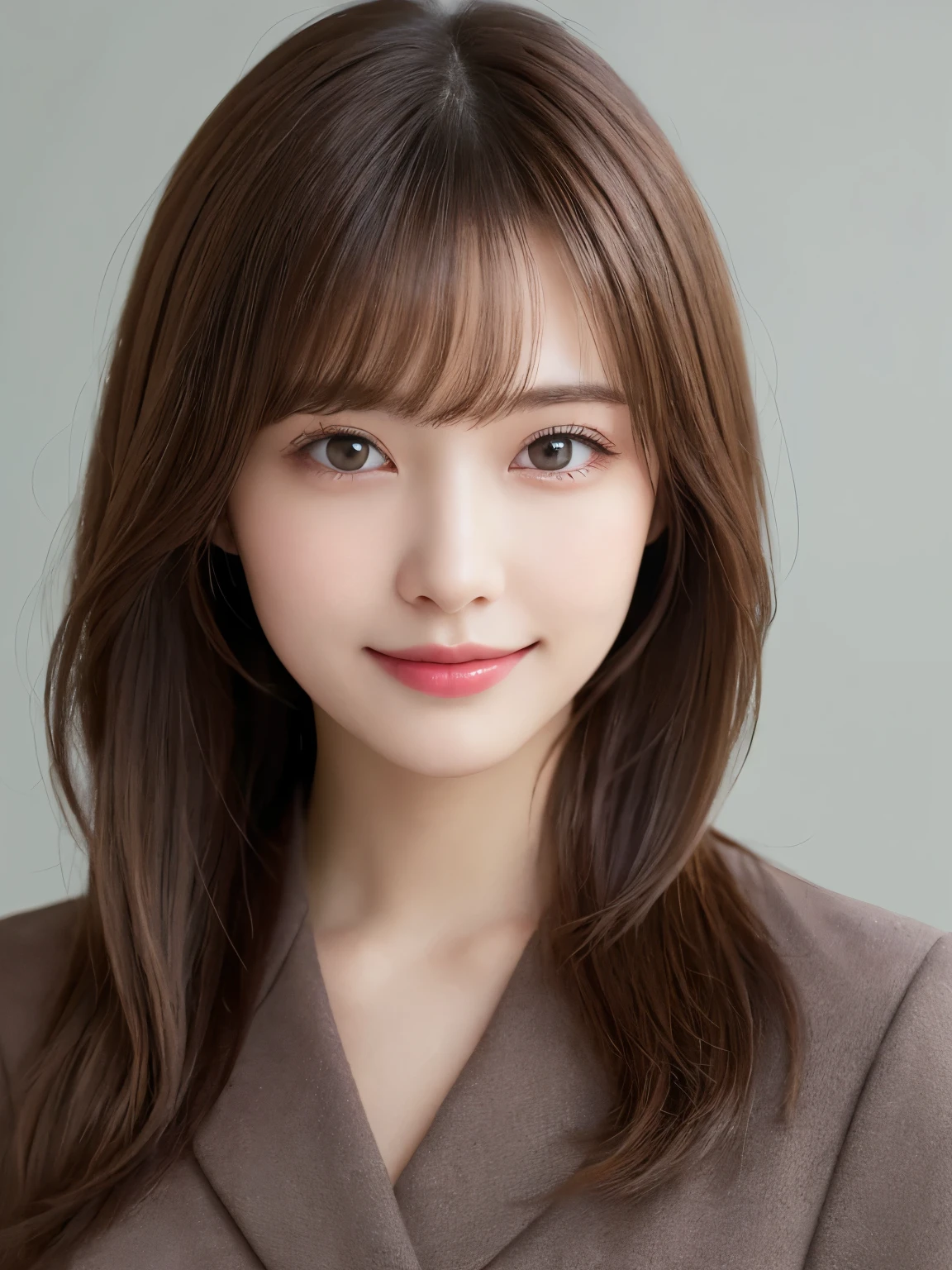 (Highest quality:1.5), (Realistic:1.5), (1 person:1.5), (Full Body Shot), (profile), Very detailed, Are you okay, High resolution, 8k wallpaper, Perfect dynamic composition, Small breasts, Natural color lips, Elegant smile, Japanese women, Late 20s female, Beautiful and elegant face, Perfect and beautiful face, beautiful and Are you okay eyes, Big eyes, Brunette's eyes, Beautiful and elegant face, Perfect and beautiful double eyelids, Natural Bangs, Beautiful thin nose, Beautiful Skin, chestnut brown hair, Medium Bob Hair, Natural Bangs, Perfect and beautiful face, Slim face and figure, (looking at the camera), Bright lighting, Professional Lighting, Forward lighting, Elegant smile, office, suit, skirt, blouse, Heel