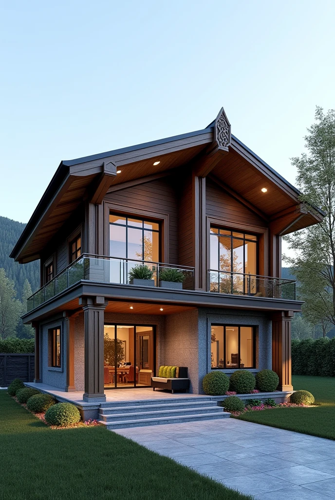 Create a 2 story modern kashmir house design of 35'×30' with truss 