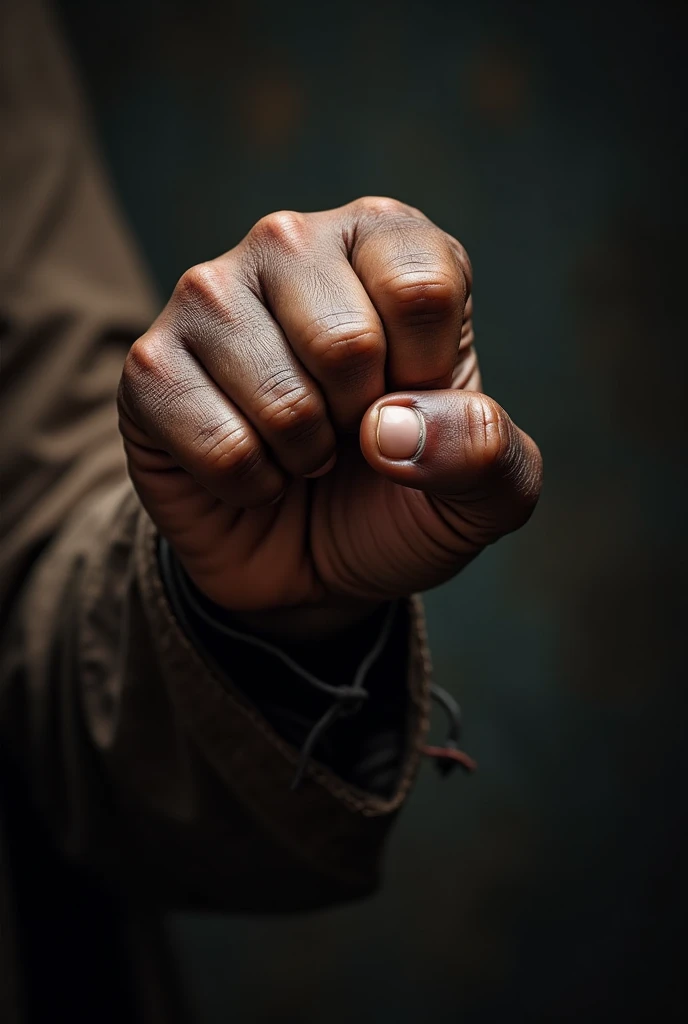 Clenched Fist: A close-up of a hand tightly clenched into a fist, showing bottled-up rage. Indian sadhu