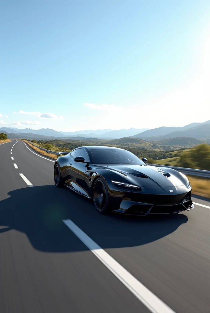 Generate realistic 3D black car on the highway