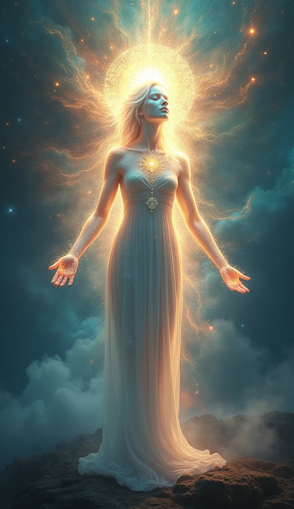 Imagine a light beyond comparison, gentle yet piercing through all darkness. That is One Above All, a figure who transcends dimensions and time. Their face is not clearly seen, but shines with shifting, meaningful colors. They embody profound peace and unimaginable power, their presence bringing a deep sense of calm and awe. Like a warm embrace from the universe itself, they are the source of all.