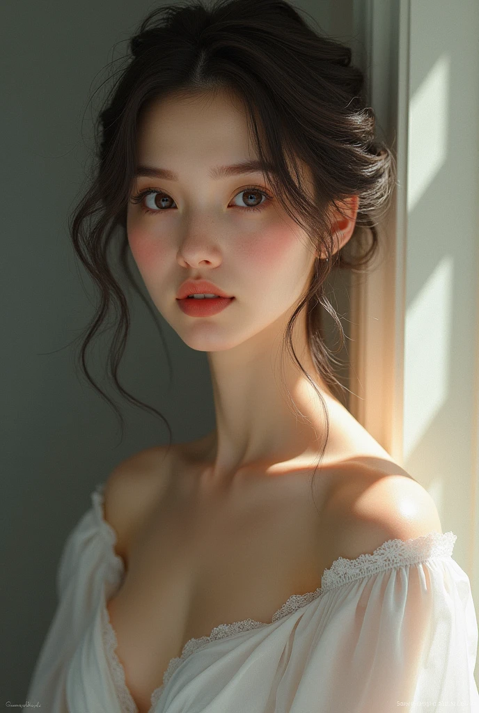 beautiful girl, gentle, elegant vibe. lovely. full body.