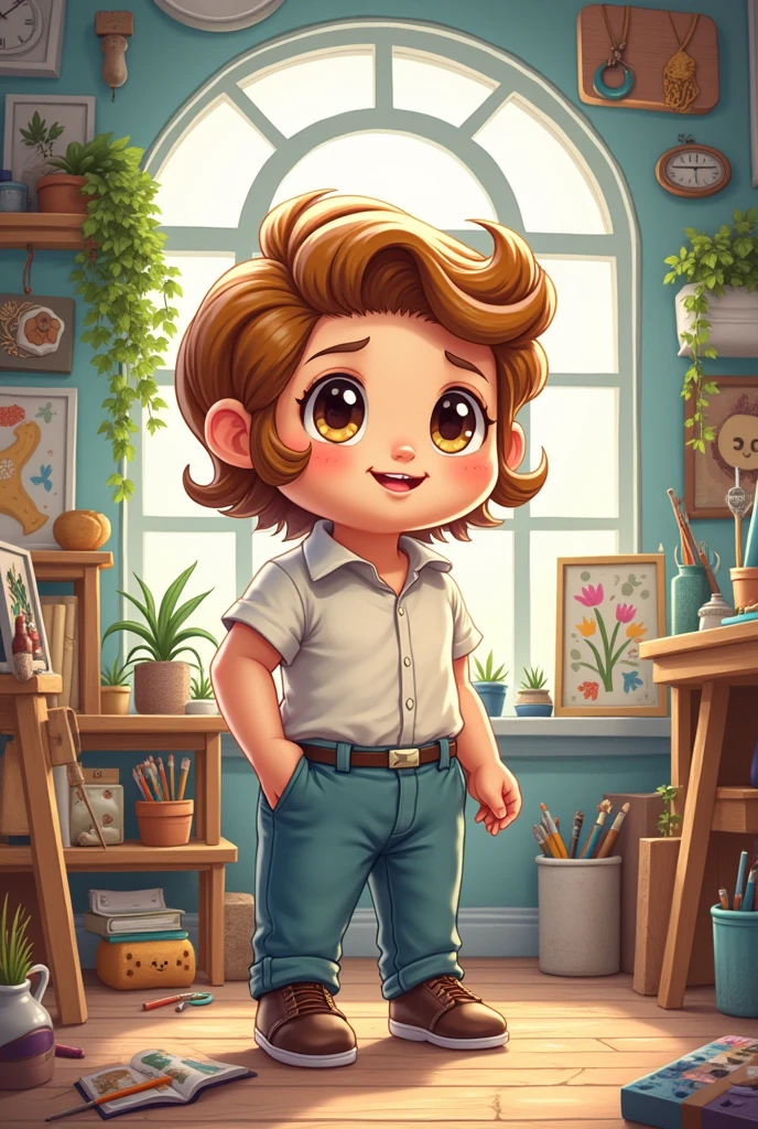 A image of cute game boy standing in the studio wearing pants shirts beautiful hear