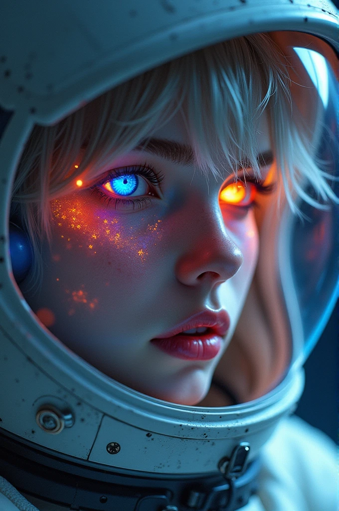 (Close-up of a better masterpiece:1.5)0.9], (Space and astronauts:1.2) (Messy silver hair:1.1) (Heterochromia xanthochromia and blue eyes:1.2) (Space Helmet:1.0) (Colored stars in the eyes:1.0) (A radiant glow:1.1) (thick lips:0.9)6d

"Viggle