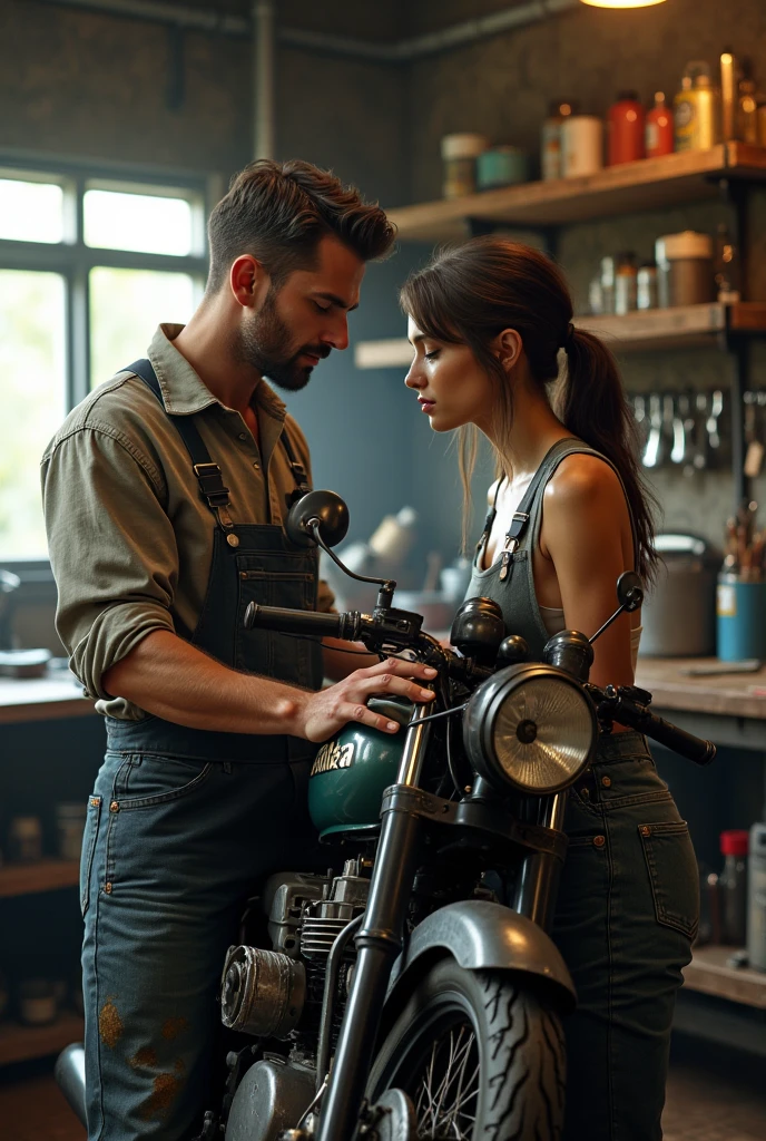Motorcycle mechanic and his girlfriend