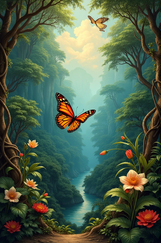 Jungle fresco with butterfly