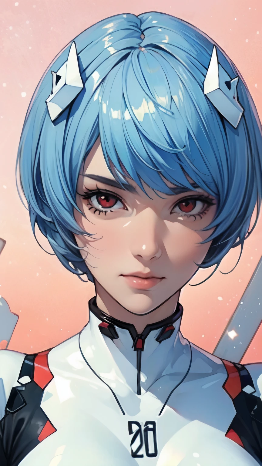 1 person、solo、Staring at the audience、Real、ayanami_rey、Blue Short Hair、Bobcut、White bodysuit、White hair ornament、gloves、Red eyes、soloフォーカス、Beautiful and aesthetic face、Detailed face、clean facial features、Very delicate and beautiful、Beautifully detailed eyes、Stars in my eyes、Pink Lips、Perfect Face、sexy、slim、Large Breasts、Are thin、Close-up of face、Ultra Close-Up、Expressionless、scenery、Red Sea、Shiny Suit、