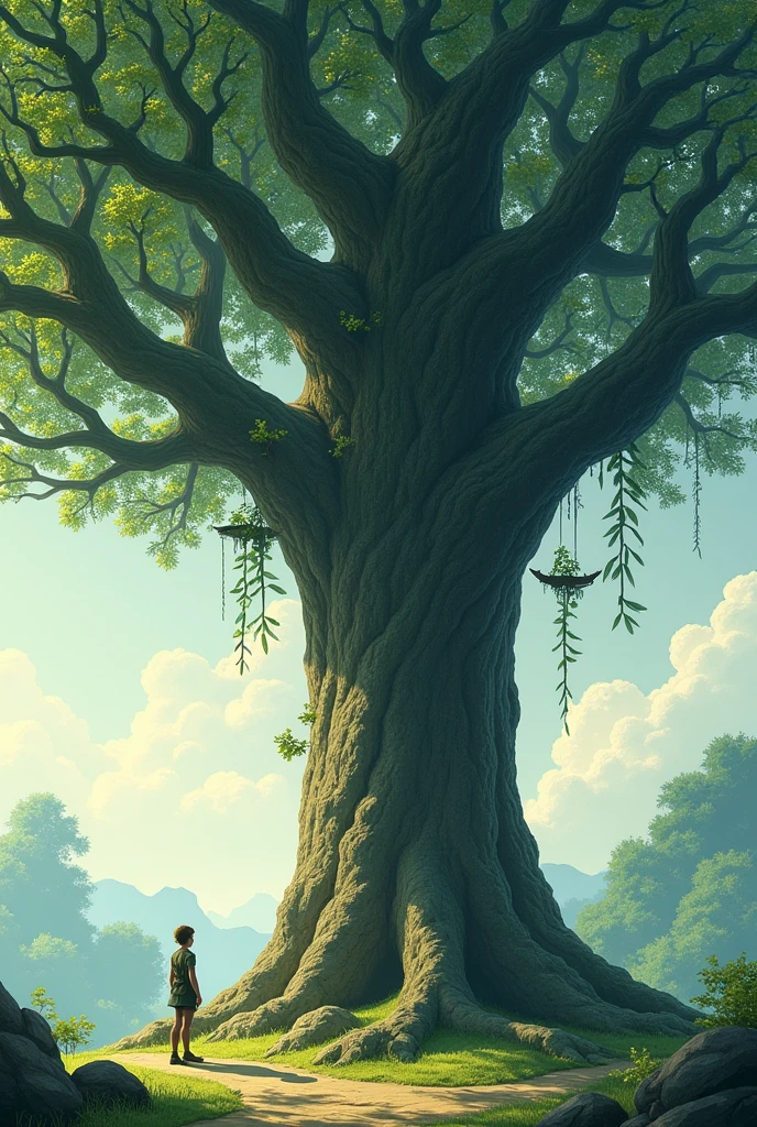 Draw a tree and there's someone around the tree and put some principle of arts like pattern, balance, unity, rhythm, movement and others