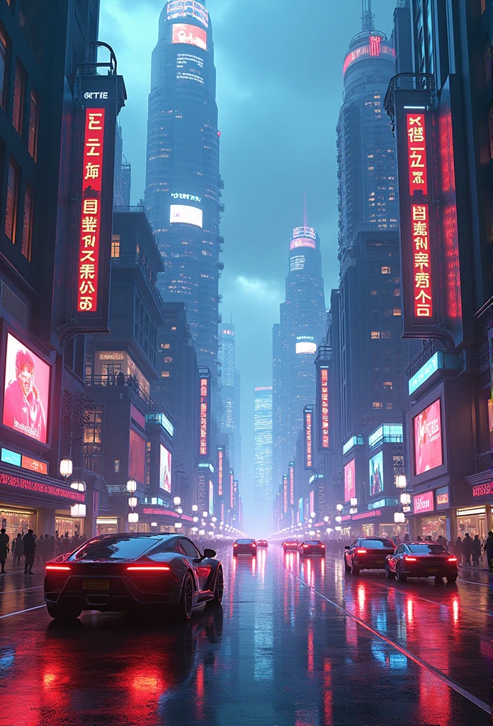 "Vividly depict the "network city,Futuristic cityscape with neon skyscrapers, Holographic Cards, And the busy streets. Imagine a city,Technology meets bright colors,Creates a dazzling visual spectacle. Capturing flourish、The essence of an innovative and thriving metropolis, The streets are full of vehicles, Neon light, and the energy of progress."