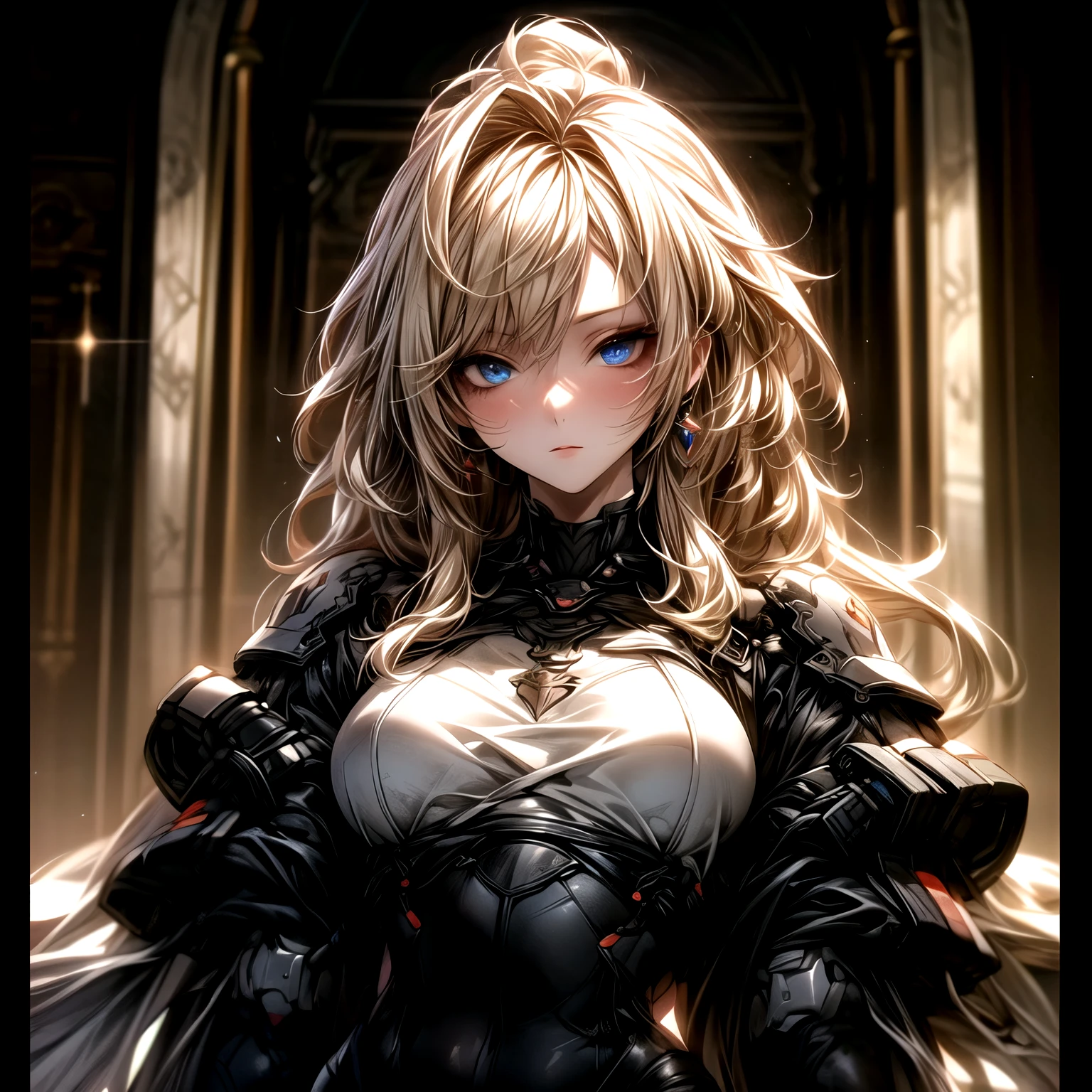 (best quality)), ((Masterpiece)), (details:1.4), 3d, HDR (high dynamic range), an image of a beautiful cyberpunk female, Hips up, medieval, Fantasy, Blonde hair, Curtain Bangs, beautiful Golden eyes, จมูกโด่ง, ปากแดง, หน้าอกใหญ่, nvidia RTX, PBR surface, After processing, Anisotropic filtration,depth of field, Maximum clarity and clarity, multi-layered surface, Subsurface scattering, perfect proportions, 8K raw files, ultra detailed, Perfect proportions, volumetric lighting, soft lighting, Holy Paladin, Heavy red Armor, glossy skin, city background, jewely, ต่างหู, นิ้วมือสมบูรณ์,