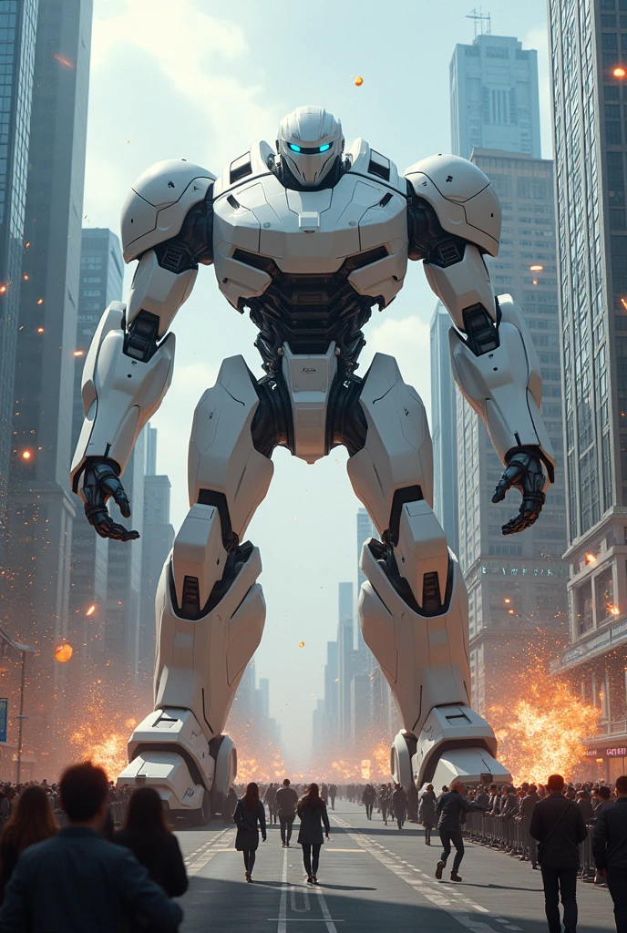 Zeta white robot wreaks havoc in the city