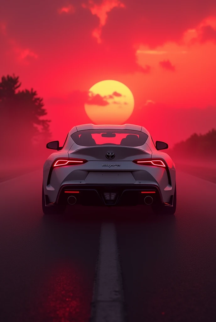 White supra and sunset red fog light