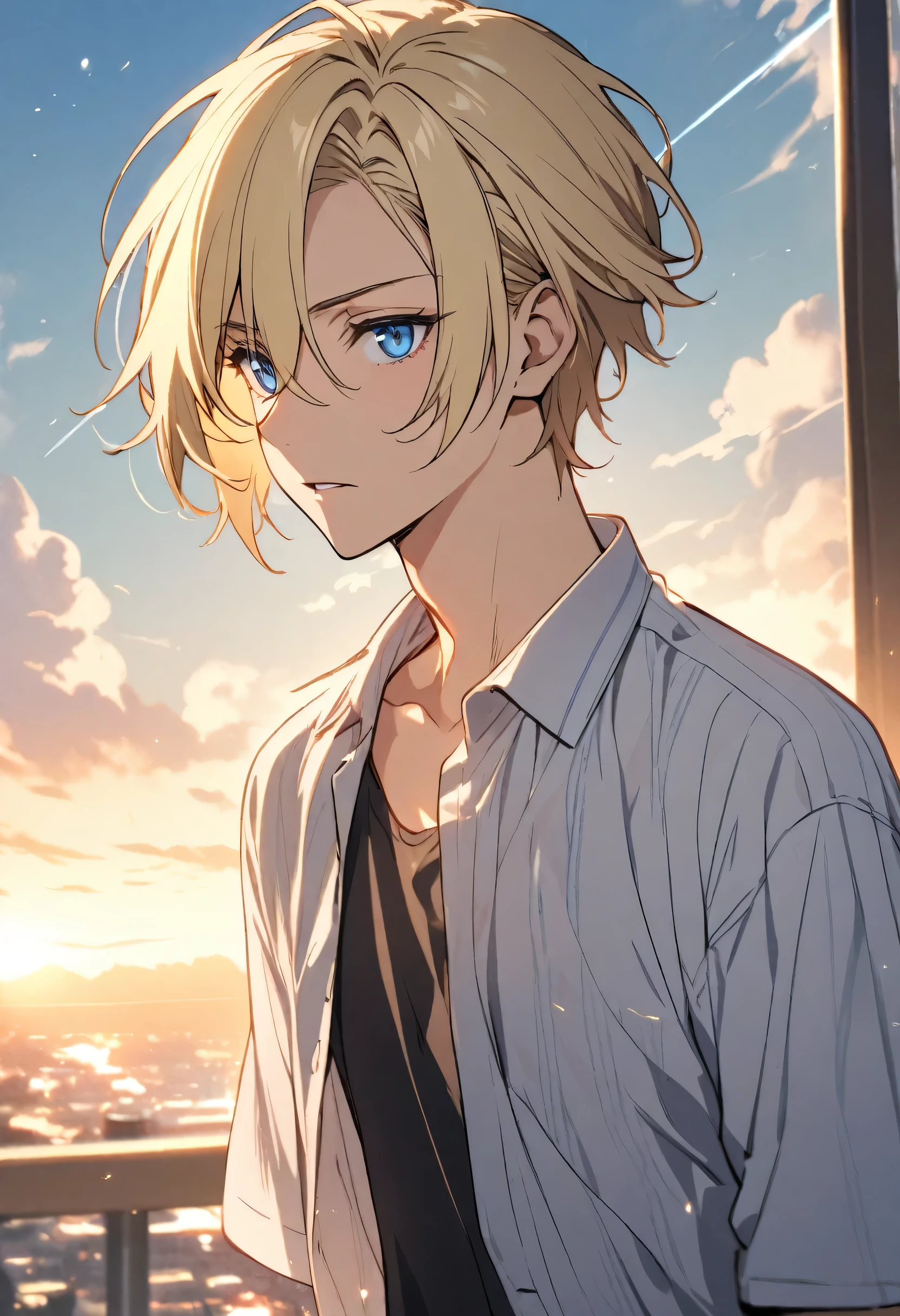 A man, blond hair, thin, blue eyes