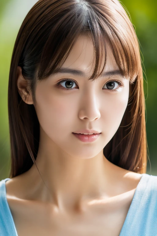 Masterpiece, Best Quality, Photorealsitic, Ultra-detailed, finely detail, high resolution, 8k wallpaper, Professional, high level of detail, 1girl in, Skinny Japanese woman, ((Facing the front)), Detailed clavicle, face perfect, straight hair, (look straight at a camera)