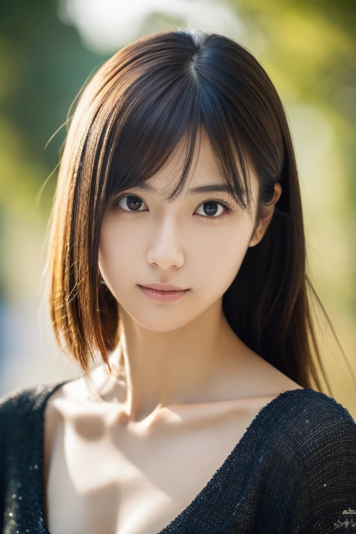 Masterpiece, Best Quality, Photorealsitic, Ultra-detailed, finely detail, high resolution, 8k wallpaper, Professional, high level of detail, 1girl in, Skinny Japanese woman, ((Facing the front)), Detailed clavicle, face perfect, straight hair, (look straight at a camera)