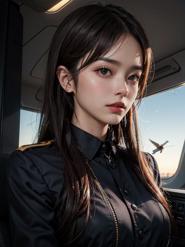 Male Highly Detailed Hyperrealistic Japanese Man Masterpiece, Wearing a suit，Wearing an exquisite pilot helmet., 你的Face上装有机器人部件, Man with head, 未来派Portrait, Bee Style, Face, Cyberpunk Way, 人Face, Mixed style beeple, Portrait, bus stop background, Hummingbird style, Portrait Beauty - FI People, Ultra HD, Simple minimum. F/4, 16:9, 5SUltra HD, Kinematics, Real life portrait male personnel pilot airplane driving aviation personnel