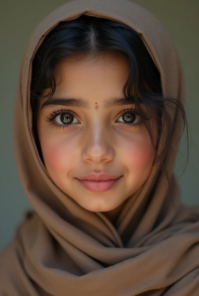 A round face girl having doe eyes and bigger eye lenses of black colour having front teeth bigger
An asian girl pakistani wearing hijab
