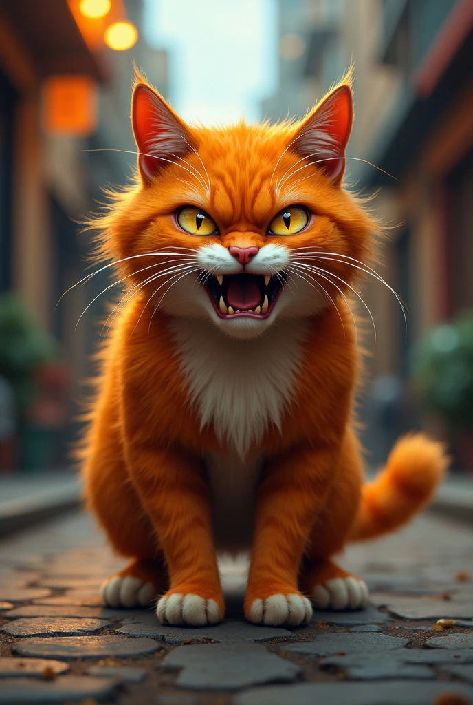 Orange street cat with angey mood
