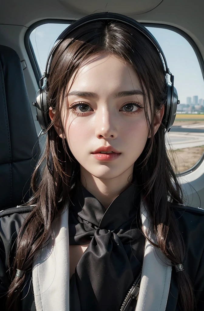 Male Highly Detailed Hyperrealistic Japanese Man Masterpiece, Wearing a suit，Wearing an exquisite pilot helmet., 你的Face上装有机器人部件, Man with head, 未来派Portrait, Bee Style, Face, Cyberpunk Way, 人Face, Mixed style beeple, Portrait, Hummingbird style inside pick-up carriage, Portrait Beauty - FI People, Ultra HD, Simple minimum. F/4, 16:9, 5SUltra HD, Kinematics, Real life portrait male personnel pilot airplane driving aviation personnel