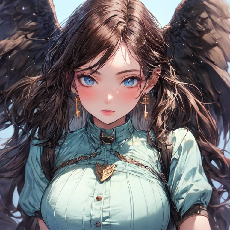 Beautiful girl fighter with long brown hair, and blue eyes, big breasts, uhd, textured skin, super detail, high details, high quality,