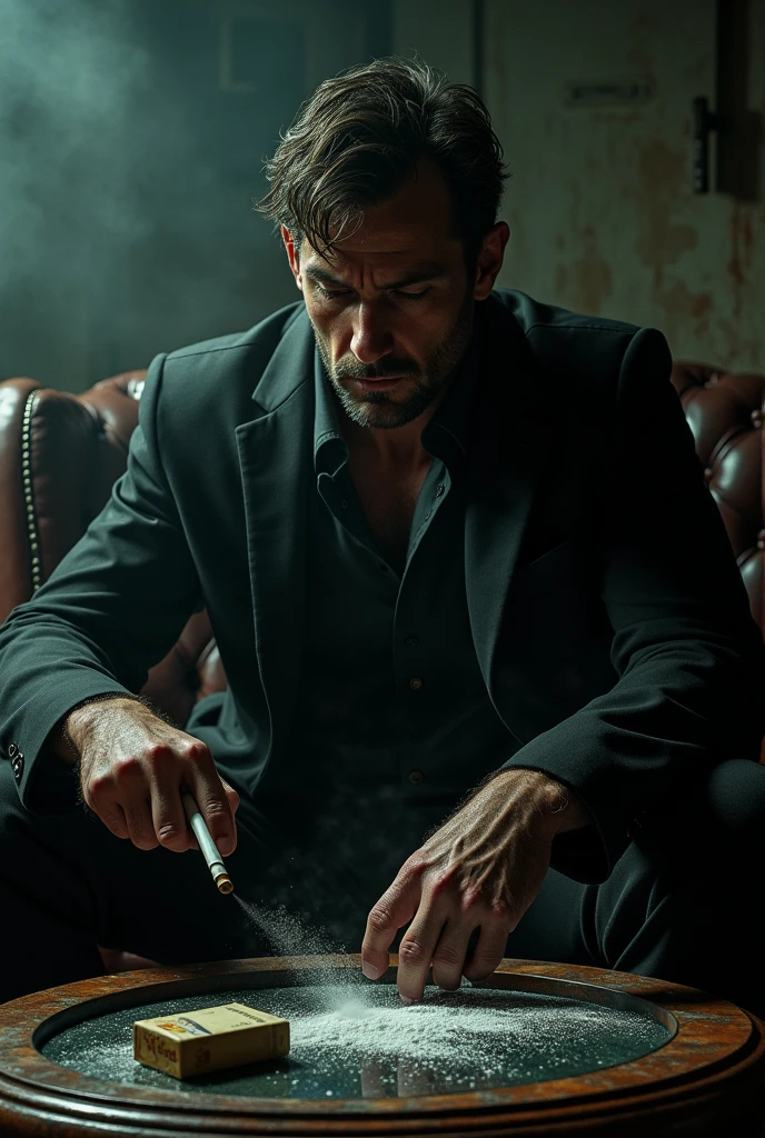 A man with a cigarette and having cocaine