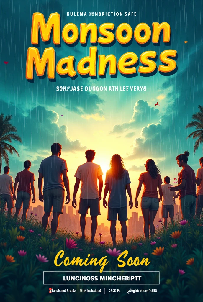 I want a banner for monsoon madness
Sayin Coming soon 
Saying Lunch and snacks included ,registration fees 150rs