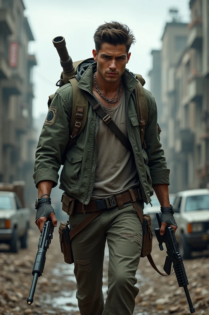 A handsome young man surviving in a zombie world