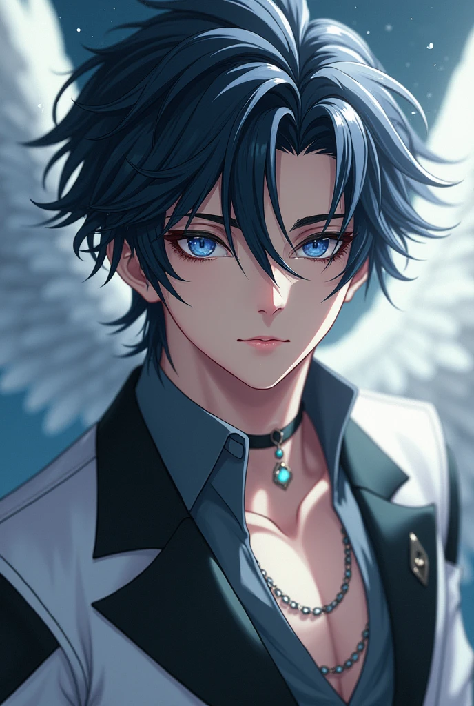tao, who is 20 years old, white race, male characteristics, der schönste tao, Fell, Jet black hair, blue-grey eyes, angel beauty, angel, eyes hunting, Hot body, sexly, passionate