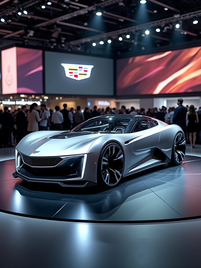 Cadillac Concept car in auto expo, include hyper realism, hd, 4k.