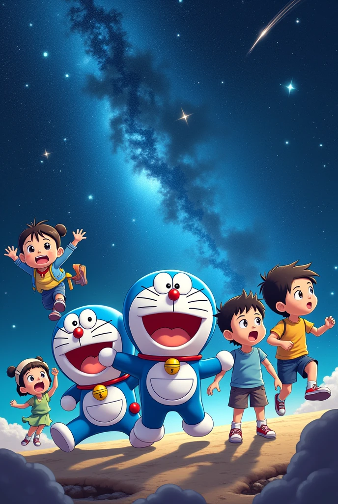 Make Doraemon ,Nobita ,jian ,sunio, sizuka in space