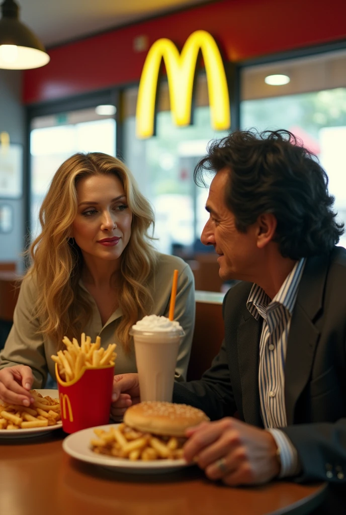 Madonna and、Al Pacino eating fries and a Mac Shake at McDonald&#39;s、Real Image。