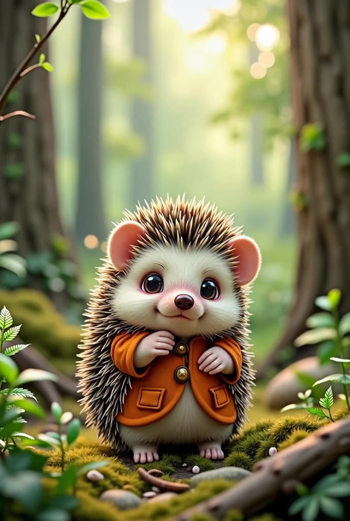 Hedgehog　cute　Cute costumes　Wilderness background　Real