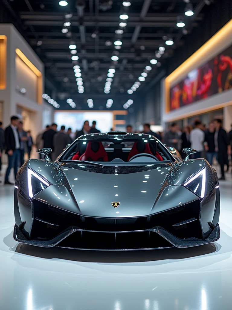 Lamborghini Concept car in auto expo, include hyper realism, hd, 4k.
