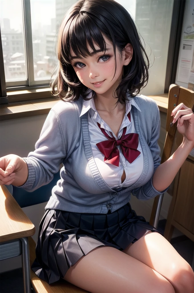 Kujikawa Def,Twin tails,school uniform,Seraph of the Black,Long sleeve,skirt,Knee socks,jewelry,Earrings,Straddle,
Highest quality, Very detailed, masterpiece, Absurd,8k, photoRealistic, Realistic,Detailed skin texture,Detailed pupil,High resolution,Natural light,
One girl,alone,(Happy:1.1),(smile:1.2),short hair,Brown Hair,(Angular face:1.2),Shining Face,Large Breasts, Nipples,Tight waist, Lip Makeup,Wet shirt(Orgasm:1.6)Spread your legs,Open Stance,classroom